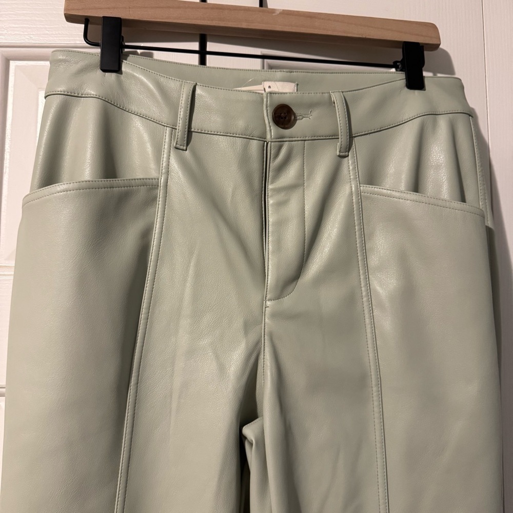 a new day Vegan Leather Green Trousers with Front Pleats - Picture 4 of 10